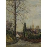 Large gilt framed oil on board depicting view from South Street / Edward Street Louth by W L