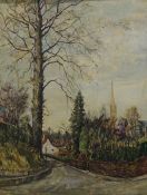 Large gilt framed oil on board depicting view from South Street / Edward Street Louth by W L