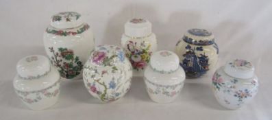 Collection of 7 ginger jars includes Hammersley 'Howard Sprays' - Mason's 'Gold Willow' and Coalport