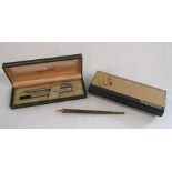 Cased Sheaffer white dot pen set - both engraved 'David Lambert - Peter Green Motors - 1963-1989',