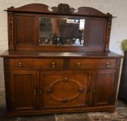 Large early 20th century mirror back sided board in oak L182cm Ht 179cm D 49cm