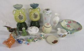 Collection of ceramics including pair of Art Nouveau vases marked 1189, duck with S and crown above,