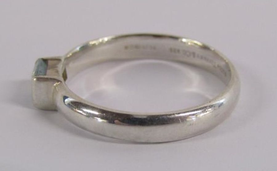 Tiffany & Co square stack silver ring with aquamarine stone ring size P - original receipt and - Image 3 of 8