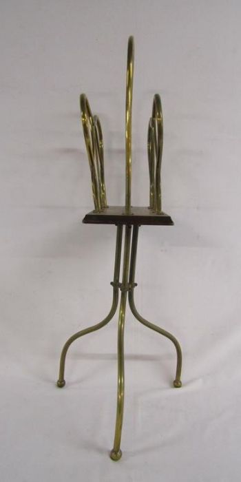 Edwardian oak and brass magazine rack approx. 76cm high - Image 2 of 2