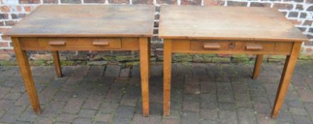 Pair of 1930's oak desks 106cm by 74cm & a small oak table