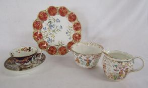 Early Derby tea cup and saucer, Spode plate and Royal Crown Derby 'Oriental' sugar bowl and milk