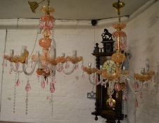 Pair of large six branch crystal chandeliers