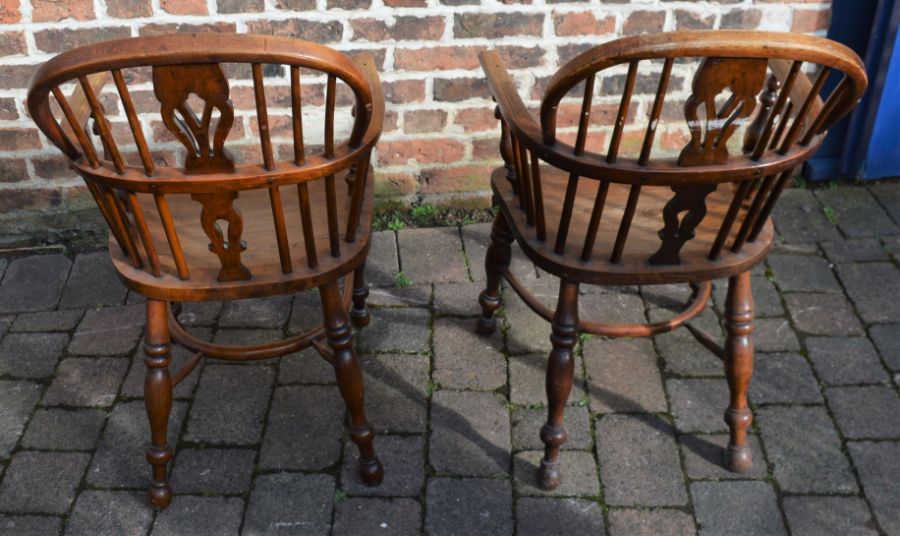 *Pair of Victorian Windsor chairs with crinoline stretchers .  This lot is subject to VAT. - Image 2 of 3