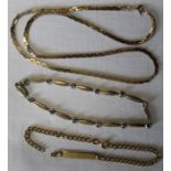 9ct gold bracelet, identity bracelet (broken) & flat link necklace 16.66g