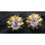 Pair of 14ct gold and aquamarine earrings marked 585, 4.42g