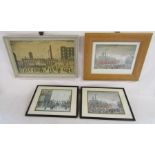 4 L.S Lowry prints - 'Outside the Mill' - 'An Accident' x2 and 'Waiting for the shops to open'