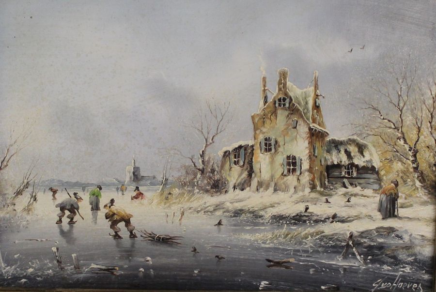 Framed oil on board depicting winter landscape by Anton Van Den Hoeven (b.1940) 38cm x 34cm - Image 2 of 2