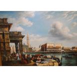 Large modern ornately gilded framed Venetian oil painting on canvas - unsigned - approx. 148cm x