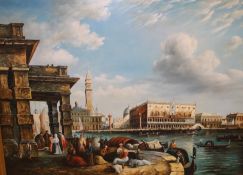 Large modern ornately gilded framed Venetian oil painting on canvas - unsigned - approx. 148cm x