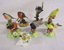 Collection of Raybur bird ornaments and Royal Crown Derby Robin (damaged) and Blue tit