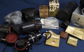 2 Yashica cameras, Nikon lenses 487058, L37, Nikkor 300mm f/4.5, 813074, 754686, 196404 and