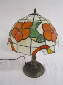 Large flower patterned Tiffany style table lamp with dragonfly design base