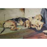 Large gilt framed oil on canvas depicting gun dogs, signed Farrow '81, 106cm x 76cm