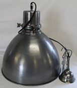 Industrial style pendant ceiling lamp with grey metal finish, 39cm dia. 37cm tall