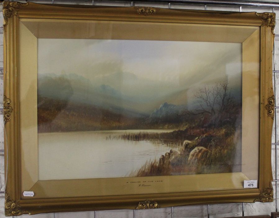 Gilt framed watercolour / gouache depicting lake scene by George Trevor, frame size 69cm by 51cm - Image 2 of 2