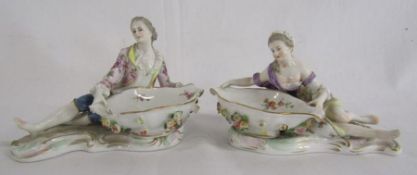 Early 20th century porcelain sweet meat dishes (one showing some damage) marked with cc below a