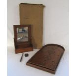 Boxed bagatelle board with metal balls with an oak table mirror approx. 45cm x 29cm