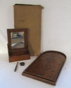 Boxed bagatelle board with metal balls with an oak table mirror approx. 45cm x 29cm