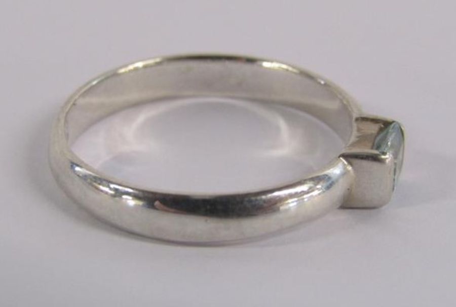 Tiffany & Co square stack silver ring with aquamarine stone ring size P - original receipt and - Image 5 of 8