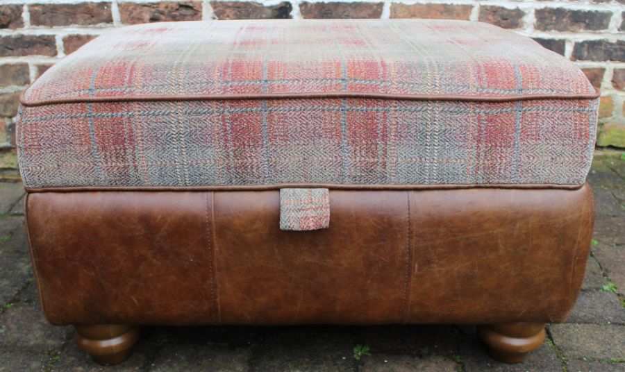 Thomas Lloyd "Wilmington" vintage oatmeal chestnut brown leather storage stool, H 48cm x W 79cm x