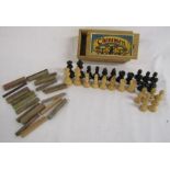 Chad Valley Chessmen boxed chess pieces and some wooden pattern makers