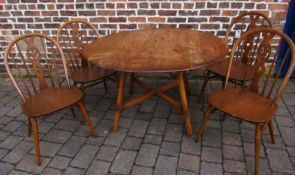 Ercol Lucian Ercolani Colonial drop leaf dining table and Fleur de Lys Ercol dining chairs