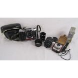 Prakita Nova FX camera with Meyer-Optik lens and German leather camera case also a Hanimex and