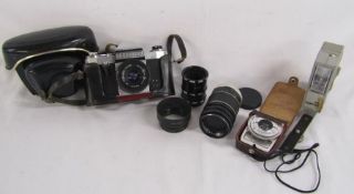 Prakita Nova FX camera with Meyer-Optik lens and German leather camera case also a Hanimex and