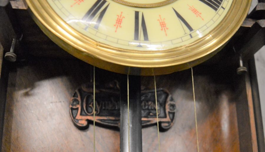 Vienna regulator wall clock with 2 weight driven mechanism & horse pediment Ht 136cm W 43cm - Image 3 of 3