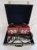 Red Galotta accordion 34 keys,  72 bass buttons, 3 bass register switches and 5 treble register