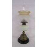 Wright & Butler oil lamp with heron design to brass base (damage to chimney)
