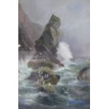 Framed oil painting on canvas signed G. Fowler depicting seagulls on a stormy sea - approx. 76cm x