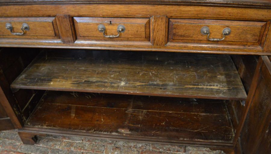 Oak sideboard with panelled doors & swan neck handles L 145cm D 58cm Ht 98cm - Image 2 of 2