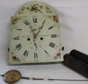 Longcase clock face Thomas Arlot Sunderland, works, pendulum & weights