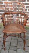 *Victorian yew wood Windsor chair with crinoline stretcher & a split spindle.  This lot is subject