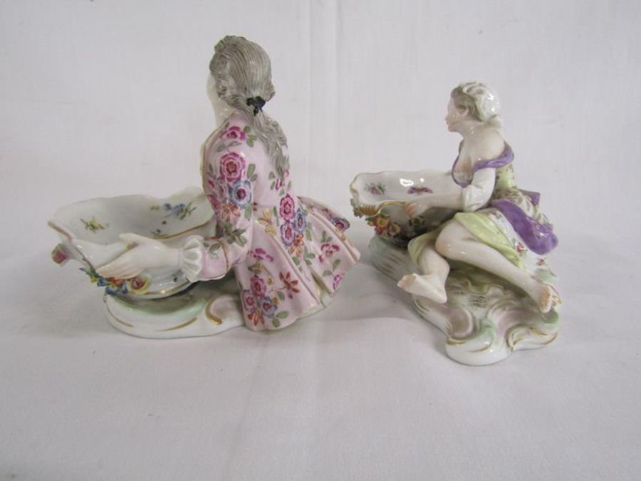 Early 20th century porcelain sweet meat dishes (one showing some damage) marked with cc below a - Image 3 of 7