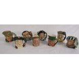 Royal Doulton miniature character jugs - Robinson Crusoe, The Falconer, Sancho Panca, Mine Host,