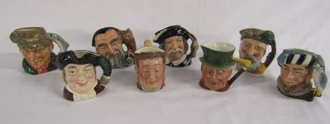 Royal Doulton miniature character jugs - Robinson Crusoe, The Falconer, Sancho Panca, Mine Host,