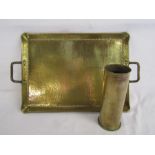 Large brass tray approx. 53cm x 35.5cm and brass armour shell Dusseldorf 1915
