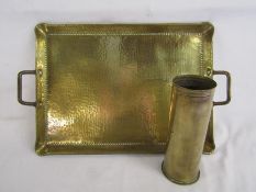 Large brass tray approx. 53cm x 35.5cm and brass armour shell Dusseldorf 1915