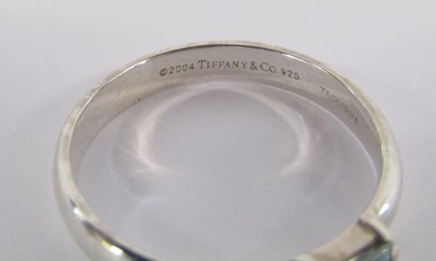 Tiffany & Co square stack silver ring with aquamarine stone ring size P - original receipt and - Image 7 of 8
