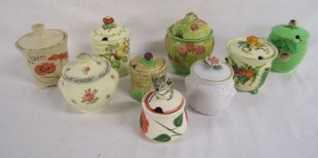 Collection of jam pots including Crown Ducal, Beswick, Melba ware etc