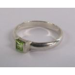 Tiffany & Co square stack silver ring with peridot stone - original receipt - ring size P