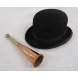 Super felt Fur-Union bowler hat and copper and brass horn