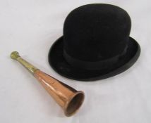 Super felt Fur-Union bowler hat and copper and brass horn